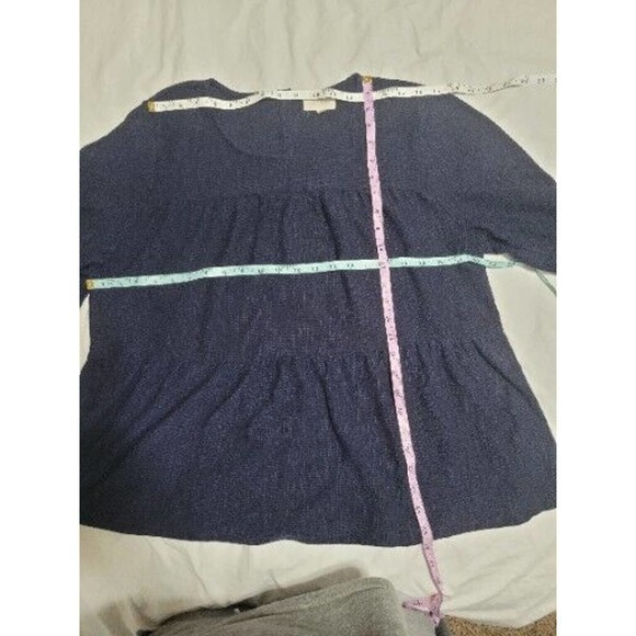 Mello Day Tiered Blouse With Bell Sleeves, Navy, Women's 1X, 3 Back Snaps - Picture 4 of 9